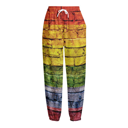LGBT Pride Rainbow Brick Wall Print Fleece Lined Knit Pants