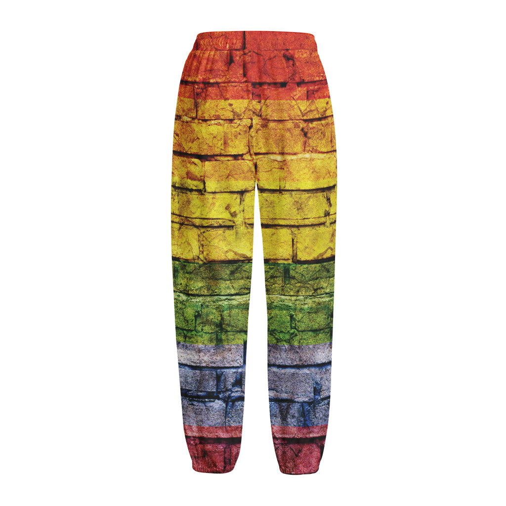 LGBT Pride Rainbow Brick Wall Print Fleece Lined Knit Pants