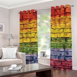 LGBT Pride Rainbow Brick Wall Print Grommet Curtains