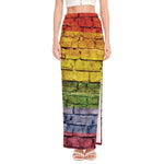 LGBT Pride Rainbow Brick Wall Print High Slit Maxi Skirt
