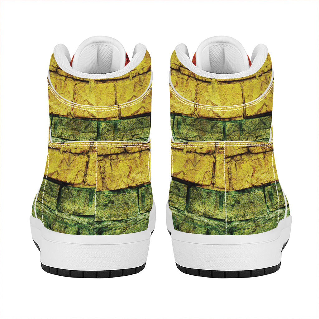 LGBT Pride Rainbow Brick Wall Print High Top Leather Sneakers