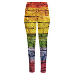 LGBT Pride Rainbow Brick Wall Print High-Waisted Pocket Leggings