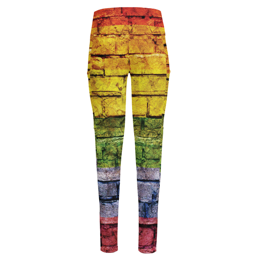 LGBT Pride Rainbow Brick Wall Print High-Waisted Pocket Leggings