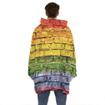 LGBT Pride Rainbow Brick Wall Print Hoodie Blanket