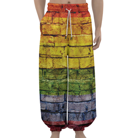 LGBT Pride Rainbow Brick Wall Print Lantern Pants