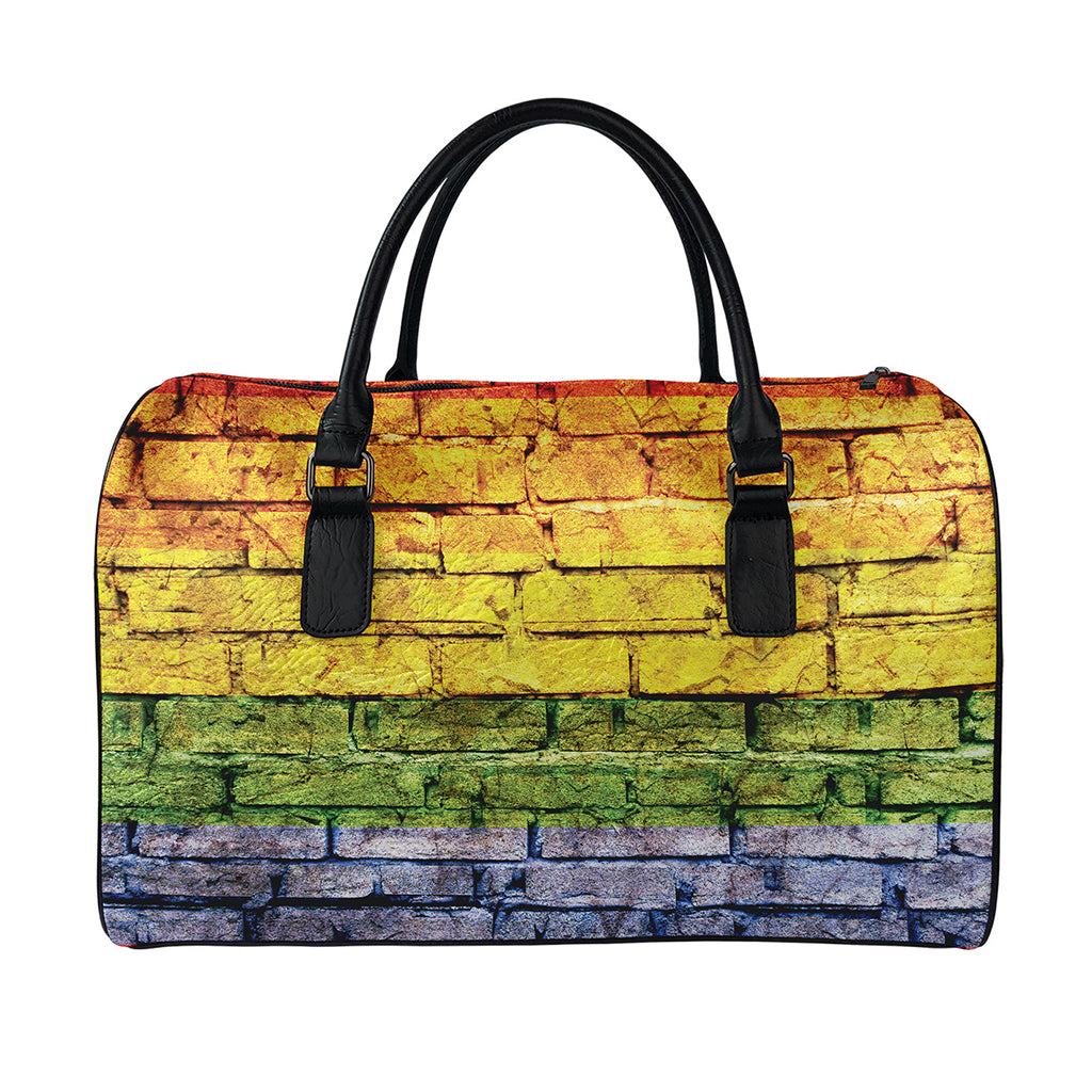 LGBT Pride Rainbow Brick Wall Print Leather Duffle Bag