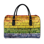 LGBT Pride Rainbow Brick Wall Print Leather Duffle Bag