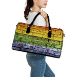 LGBT Pride Rainbow Brick Wall Print Leather Duffle Bag