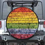 LGBT Pride Rainbow Brick Wall Print Leather Spare Tire Cover