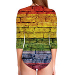 LGBT Pride Rainbow Brick Wall Print Long Sleeve Swimsuit