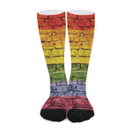 LGBT Pride Rainbow Brick Wall Print Long Socks
