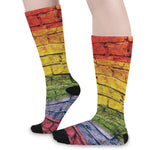 LGBT Pride Rainbow Brick Wall Print Long Socks