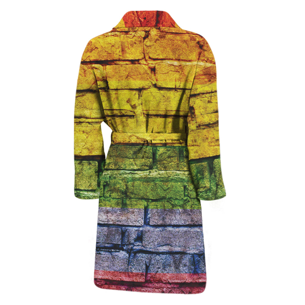 LGBT Pride Rainbow Brick Wall Print Men's Bathrobe