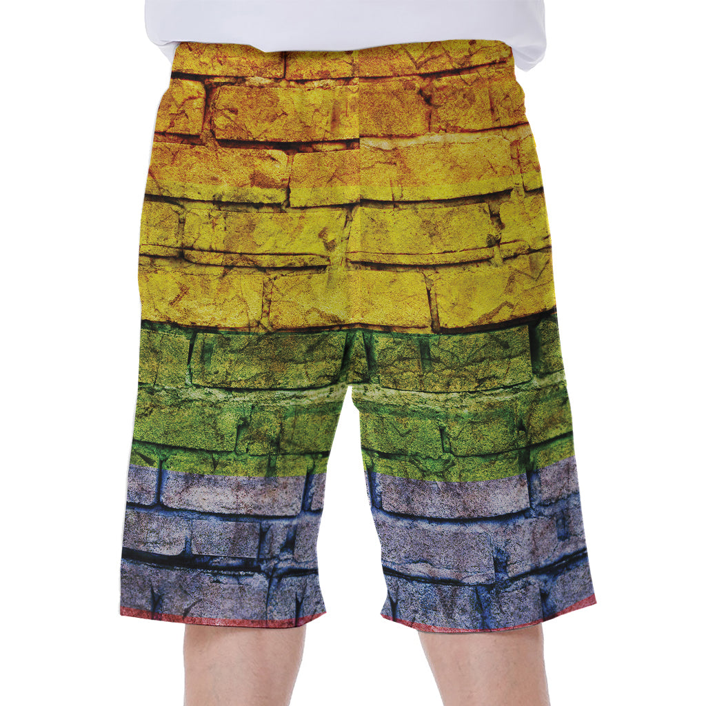 LGBT Pride Rainbow Brick Wall Print Men's Beach Shorts