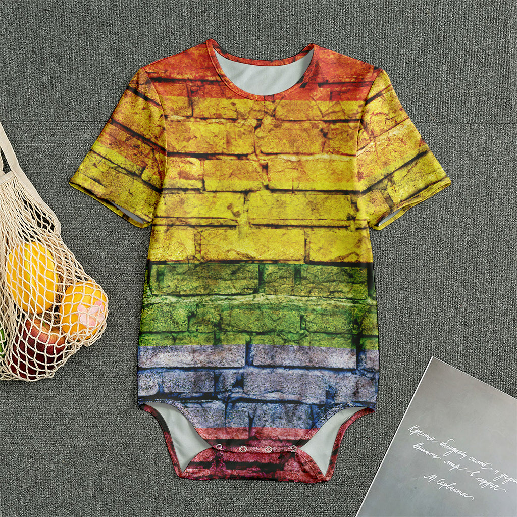 LGBT Pride Rainbow Brick Wall Print Men's Bodysuit