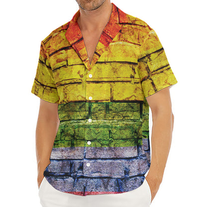 LGBT Pride Rainbow Brick Wall Print Men's Deep V-Neck Shirt