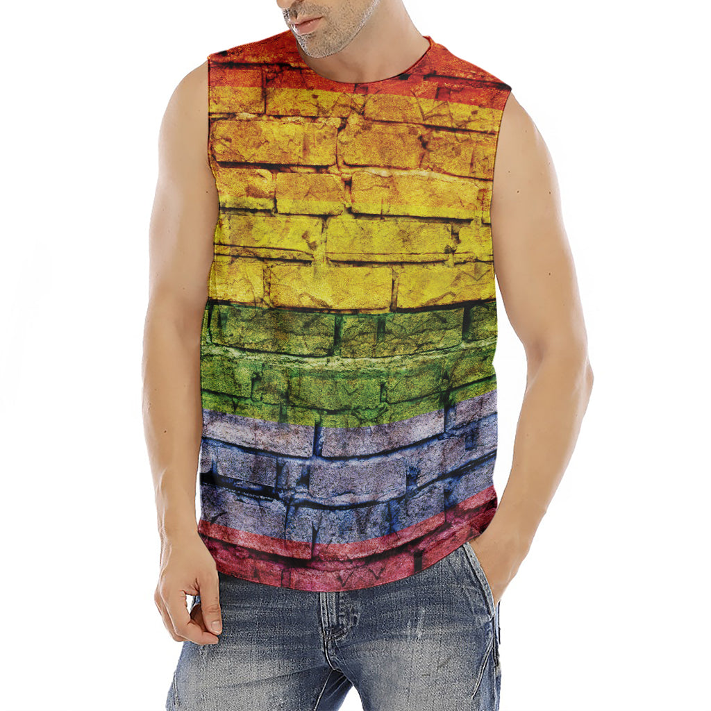 LGBT Pride Rainbow Brick Wall Print Men's Fitness Tank Top