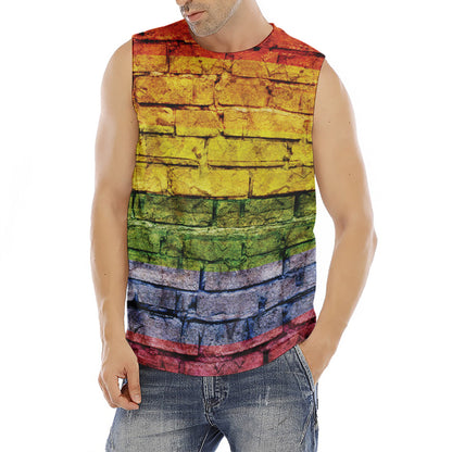LGBT Pride Rainbow Brick Wall Print Men's Fitness Tank Top