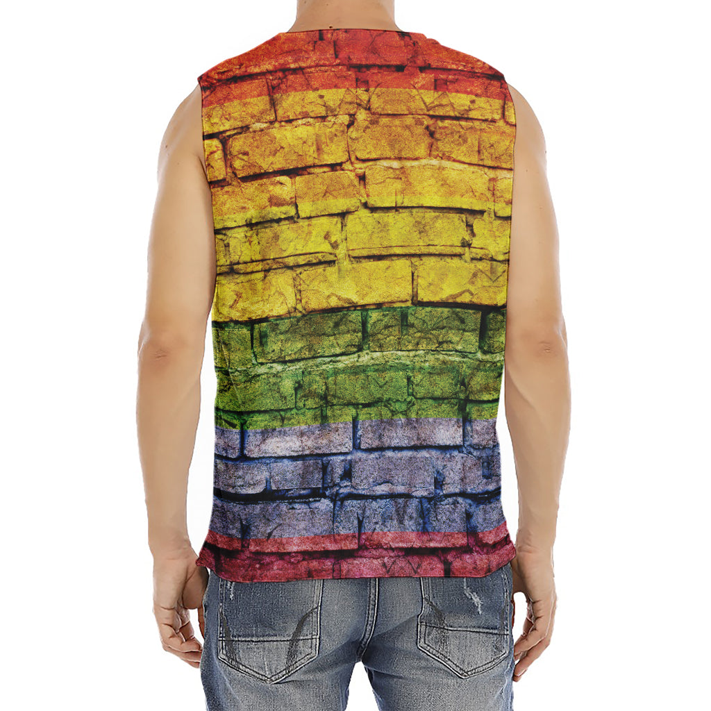 LGBT Pride Rainbow Brick Wall Print Men's Fitness Tank Top