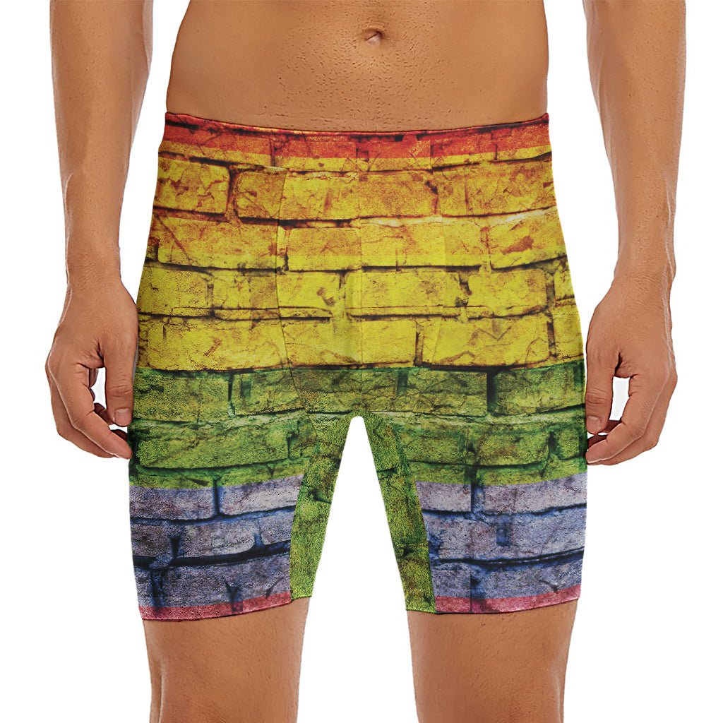 LGBT Pride Rainbow Brick Wall Print Men's Long Boxer Briefs