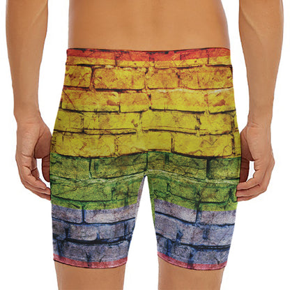 LGBT Pride Rainbow Brick Wall Print Men's Long Boxer Briefs