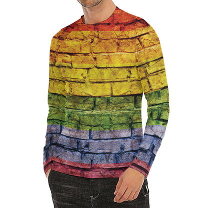 LGBT Pride Rainbow Brick Wall Print Men's Long Sleeve Rash Guard