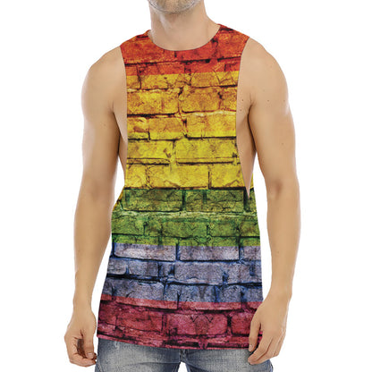 LGBT Pride Rainbow Brick Wall Print Men's Muscle Tank Top