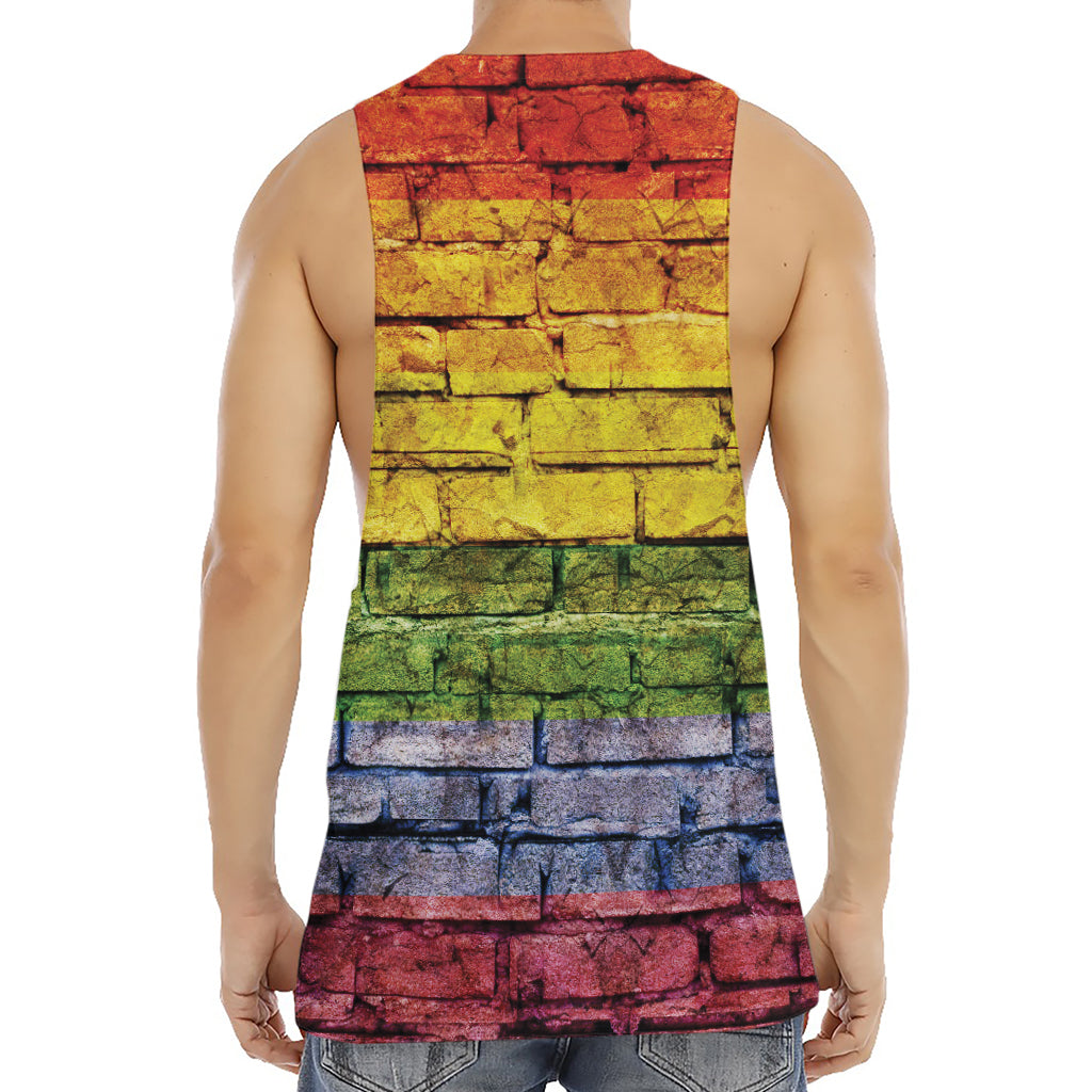 LGBT Pride Rainbow Brick Wall Print Men's Muscle Tank Top