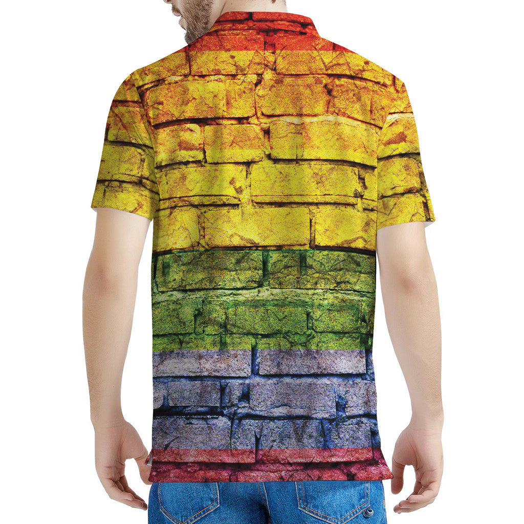LGBT Pride Rainbow Brick Wall Print Men's Polo Shirt