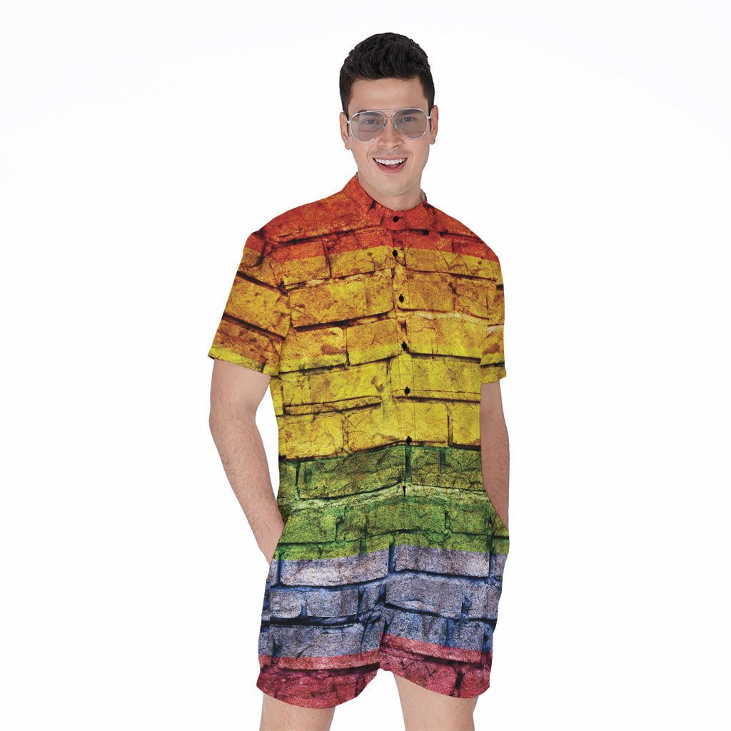 LGBT Pride Rainbow Brick Wall Print Men's Rompers