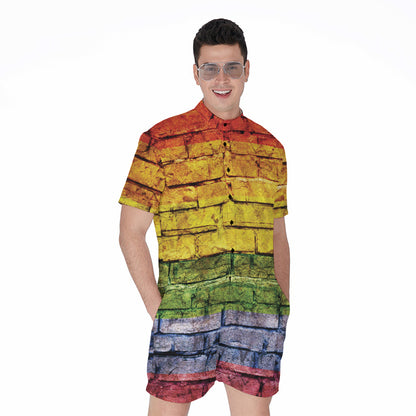 LGBT Pride Rainbow Brick Wall Print Men's Rompers