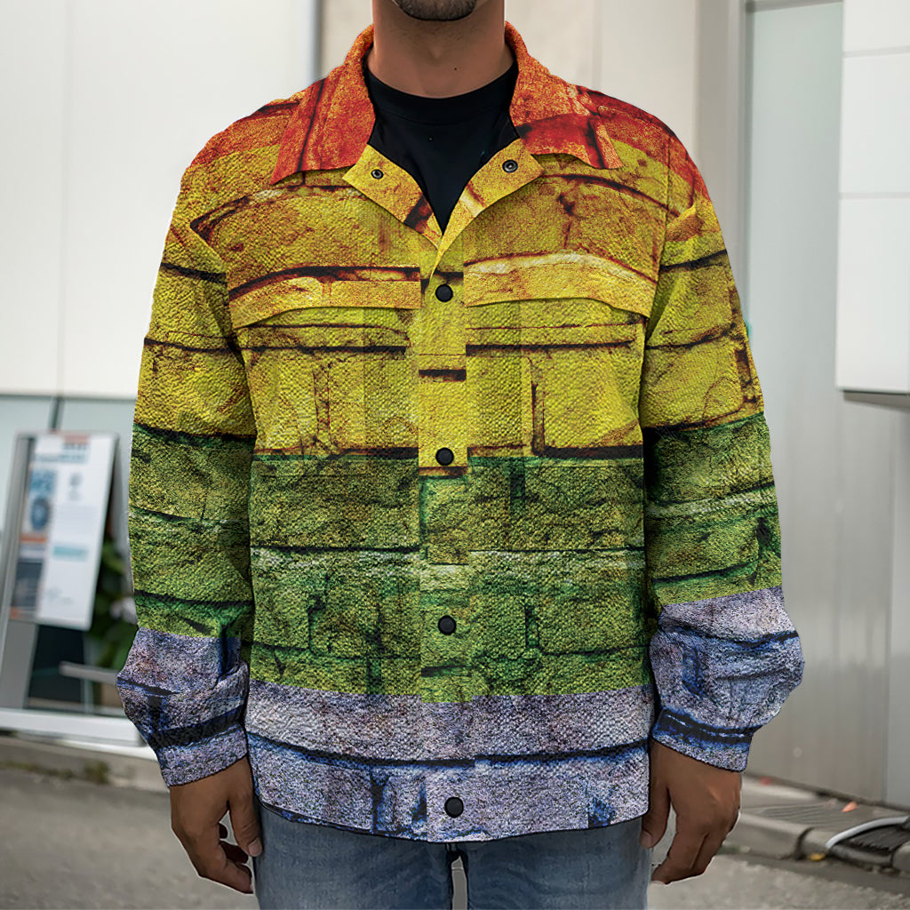 LGBT Pride Rainbow Brick Wall Print Men's Shirt Jacket