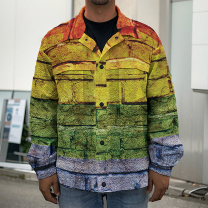 LGBT Pride Rainbow Brick Wall Print Men's Shirt Jacket
