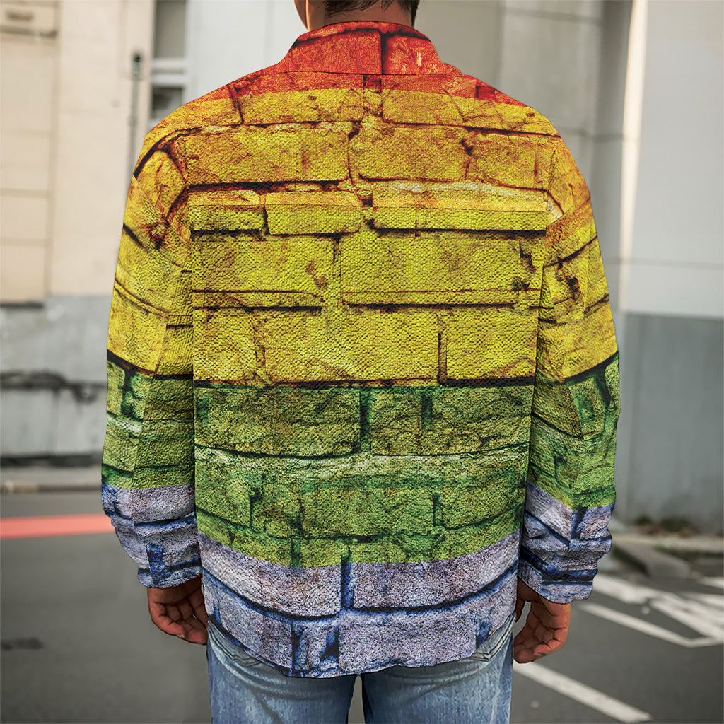 LGBT Pride Rainbow Brick Wall Print Men's Shirt Jacket