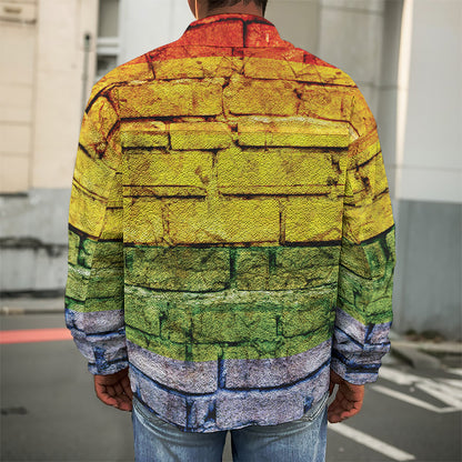 LGBT Pride Rainbow Brick Wall Print Men's Shirt Jacket