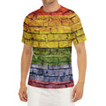 LGBT Pride Rainbow Brick Wall Print Men's Short Sleeve Rash Guard