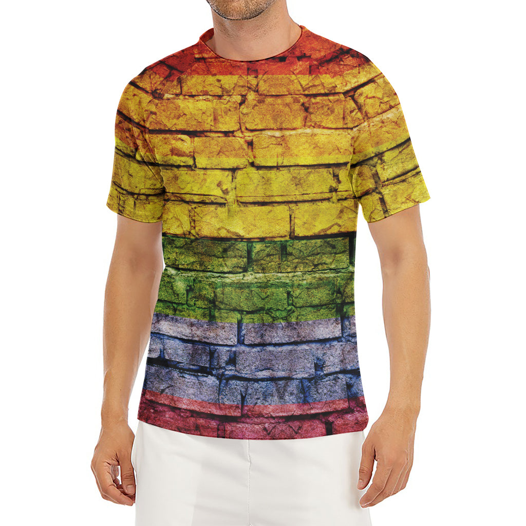 LGBT Pride Rainbow Brick Wall Print Men's Short Sleeve Rash Guard