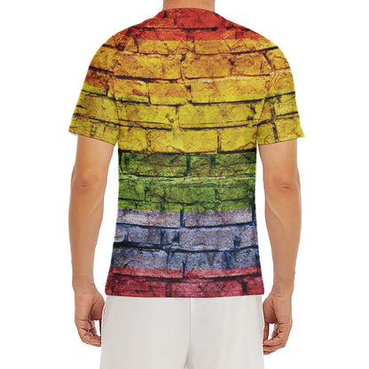 LGBT Pride Rainbow Brick Wall Print Men's Short Sleeve Rash Guard