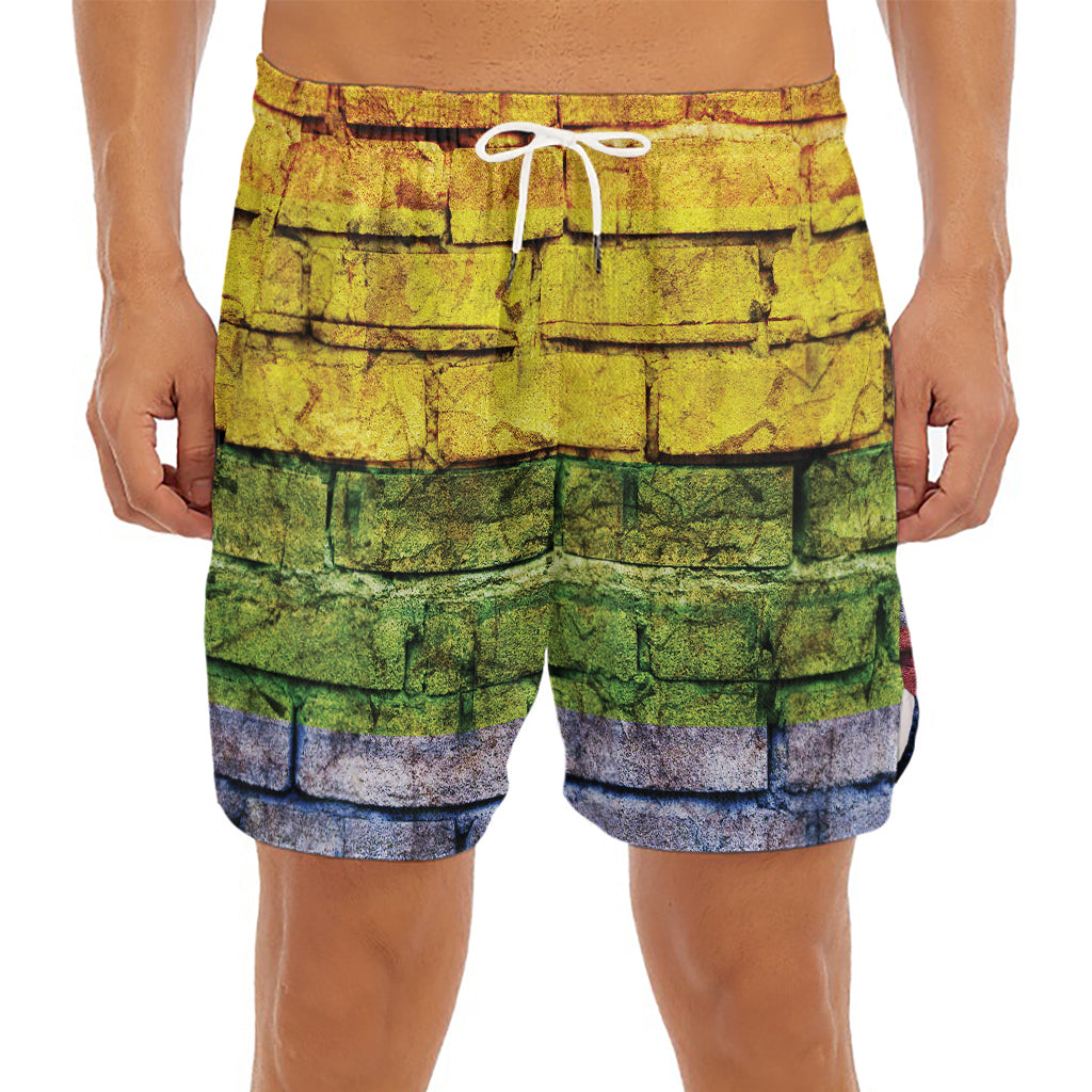 LGBT Pride Rainbow Brick Wall Print Men's Split Running Shorts