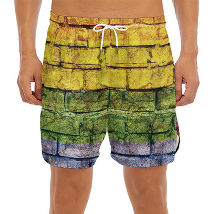 LGBT Pride Rainbow Brick Wall Print Men's Split Running Shorts