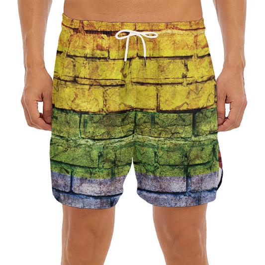 LGBT Pride Rainbow Brick Wall Print Men's Split Running Shorts
