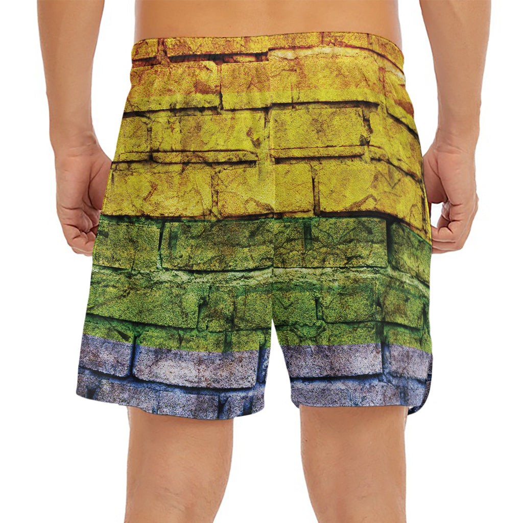 LGBT Pride Rainbow Brick Wall Print Men's Split Running Shorts