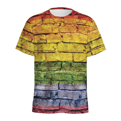 LGBT Pride Rainbow Brick Wall Print Men's Sports T-Shirt
