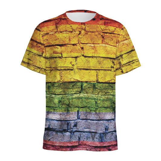 LGBT Pride Rainbow Brick Wall Print Men's Sports T-Shirt
