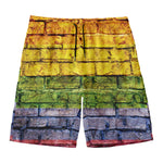 LGBT Pride Rainbow Brick Wall Print Men's Swim Trunks
