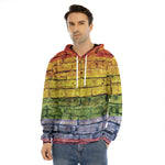 LGBT Pride Rainbow Brick Wall Print Men's Velvet Pullover Hoodie