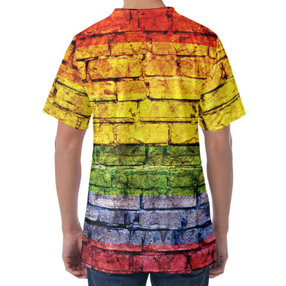 LGBT Pride Rainbow Brick Wall Print Men's Velvet T-Shirt
