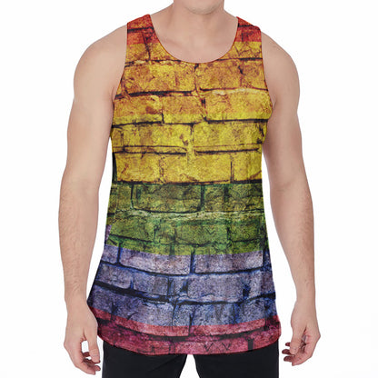 LGBT Pride Rainbow Brick Wall Print Men's Velvet Tank Top