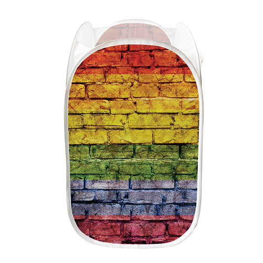 LGBT Pride Rainbow Brick Wall Print Mesh Laundry Hamper