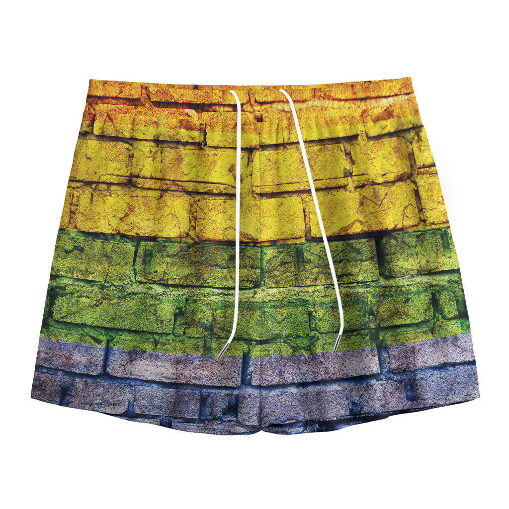 LGBT Pride Rainbow Brick Wall Print Mesh Shorts